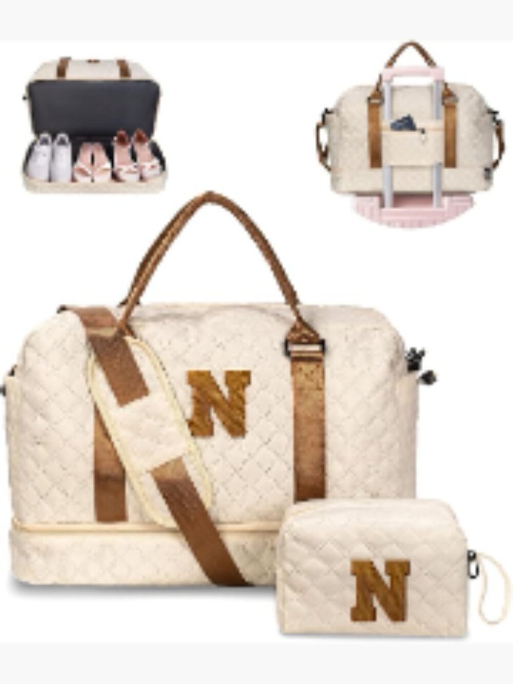 Personalized Initial Duffle Travel Bag w/ Shoe & Makeup Compartments, Weekender